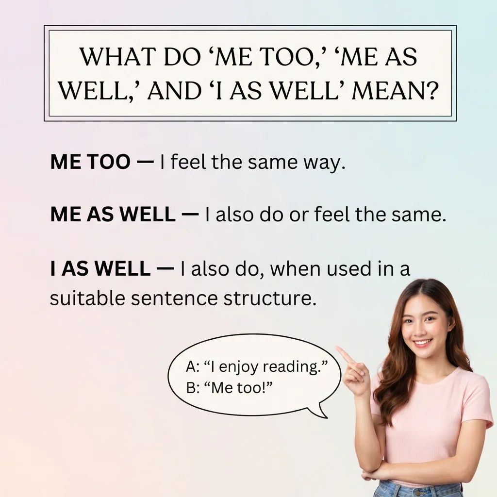 What Do “Me Too,” “Me as Well,” and “I as Well” Mean?